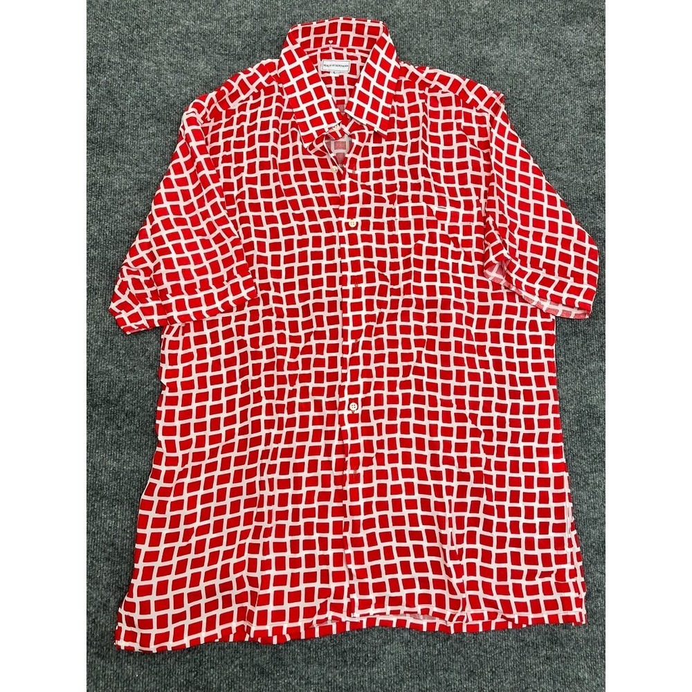 Maus & Hoffman Shirt Mens Large Red White Check USA Made Button Up Short Sleeve‎